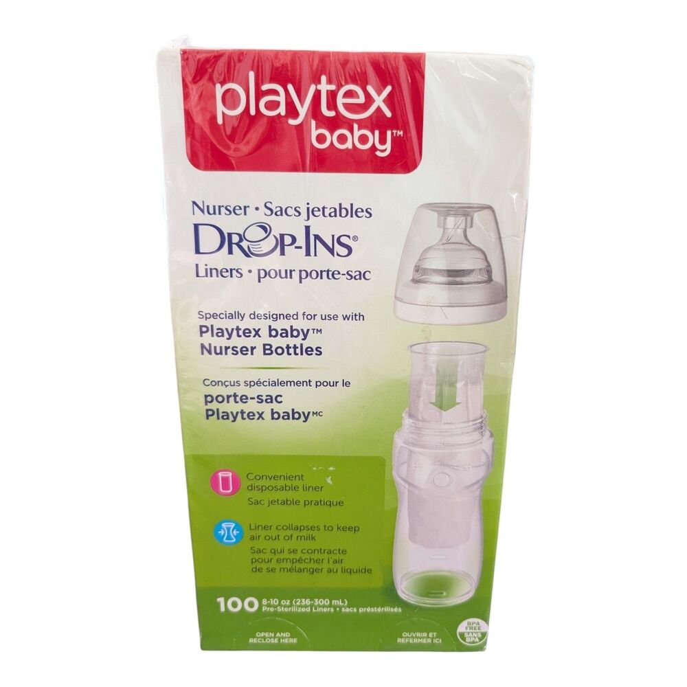 Playtex Nursing Bottle Drop-Ins Liners 8oz to 10oz 100 Count Box New Sealed